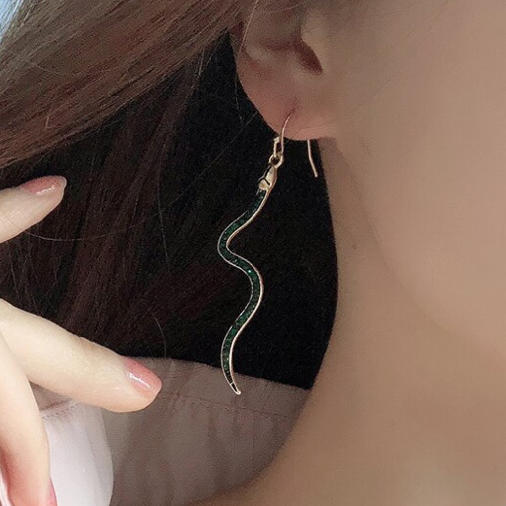 Snake Cz Forest Dark Green Dangle Earrings 25$